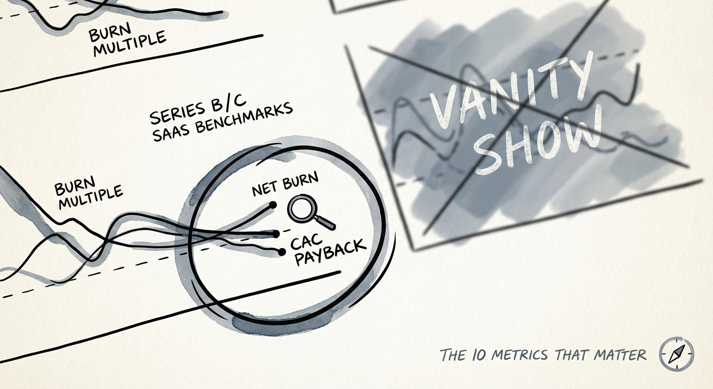 Graph showing burn multiple benchmarks for Series B and C SaaS companies