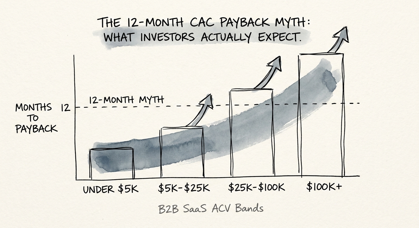 Bar chart comparing CAC payback periods by ACV bands in B2B SaaS.