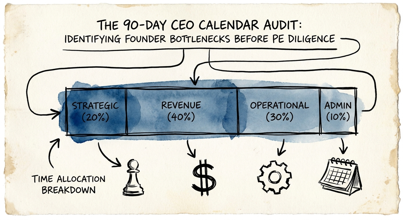 A data visualization showing the breakdown of a CEO's time allocation across strategic, revenue, operational, and administrative categories.