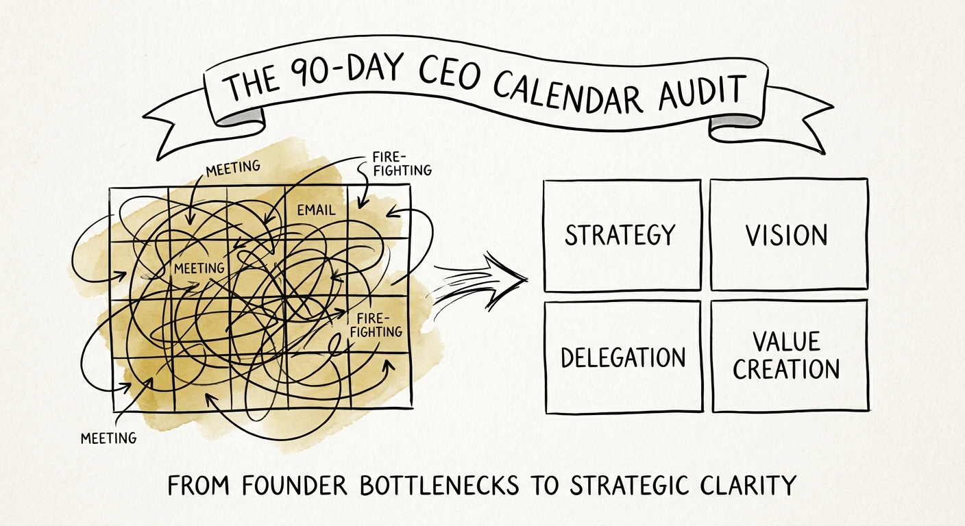 A conceptual calendar graphic demonstrating an overcrowded schedule transforming into clearly defined strategic blocks.