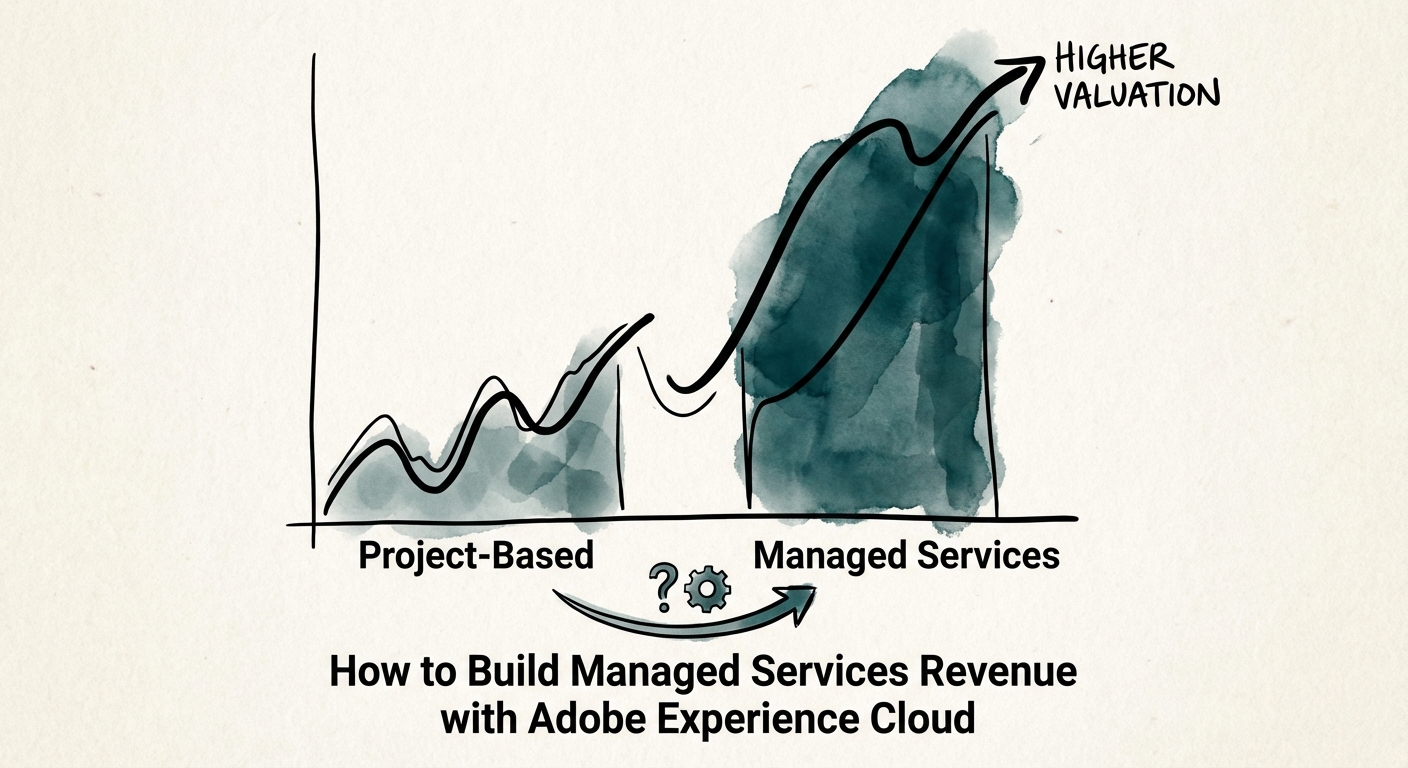 Chart comparing EBITDA valuation multiples of Project-based vs. Managed Services Adobe Partners