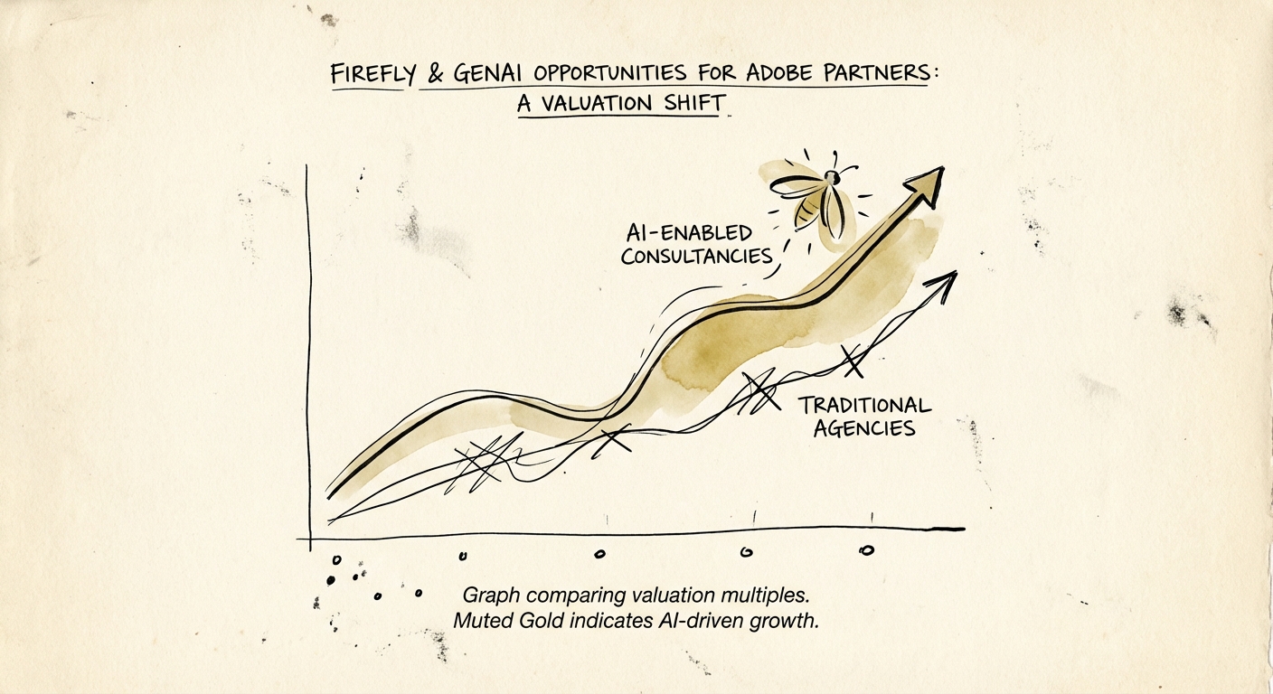 Graph comparing valuation multiples of traditional digital agencies versus AI-enabled content supply chain consultancies.