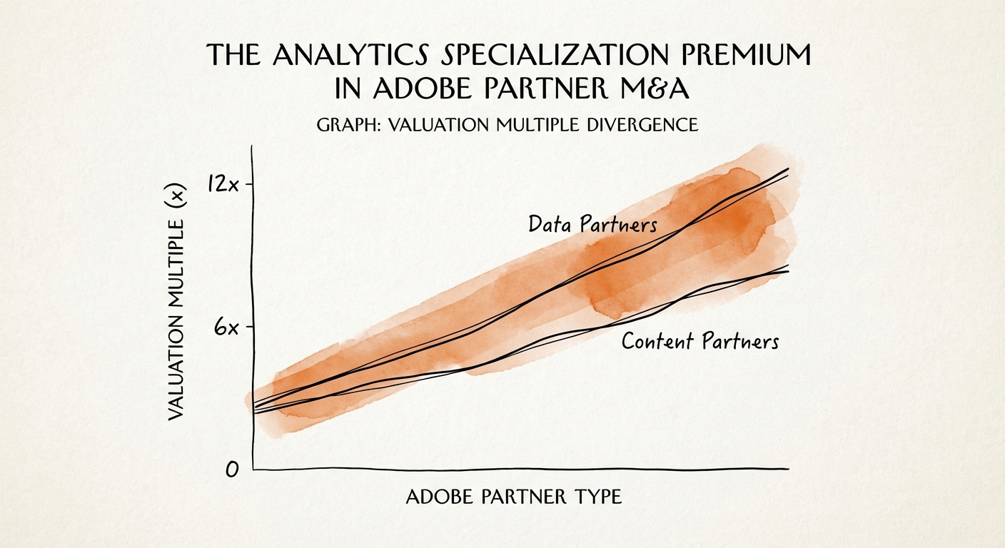 Graph showing valuation multiple divergence between Adobe Content Partners (6x) and Adobe Data Partners (12x)
