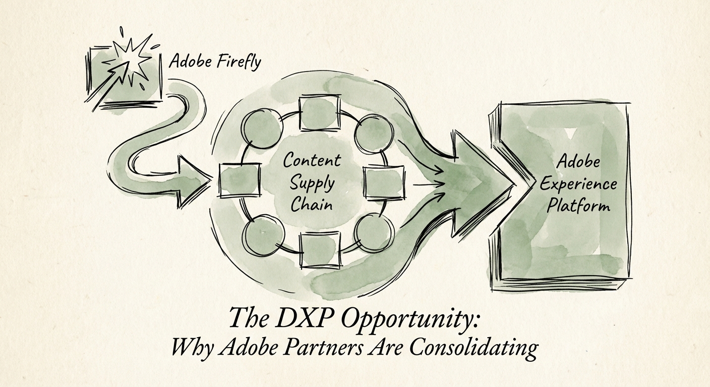 Diagram illustrating the Adobe Content Supply Chain from Firefly to Experience Platform.