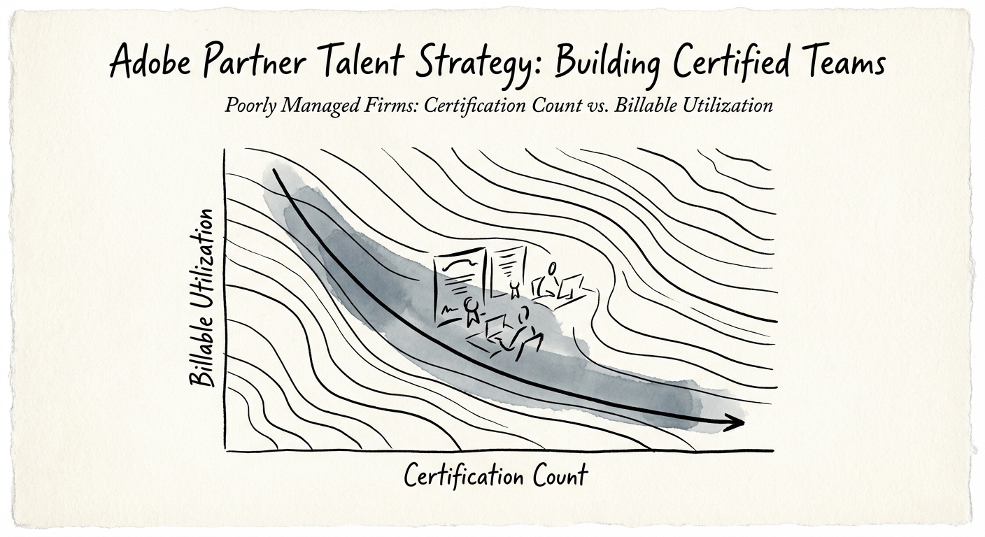 Graph illustrating the inverse relationship between Certification Count and Billable Utilization in poorly managed firms.