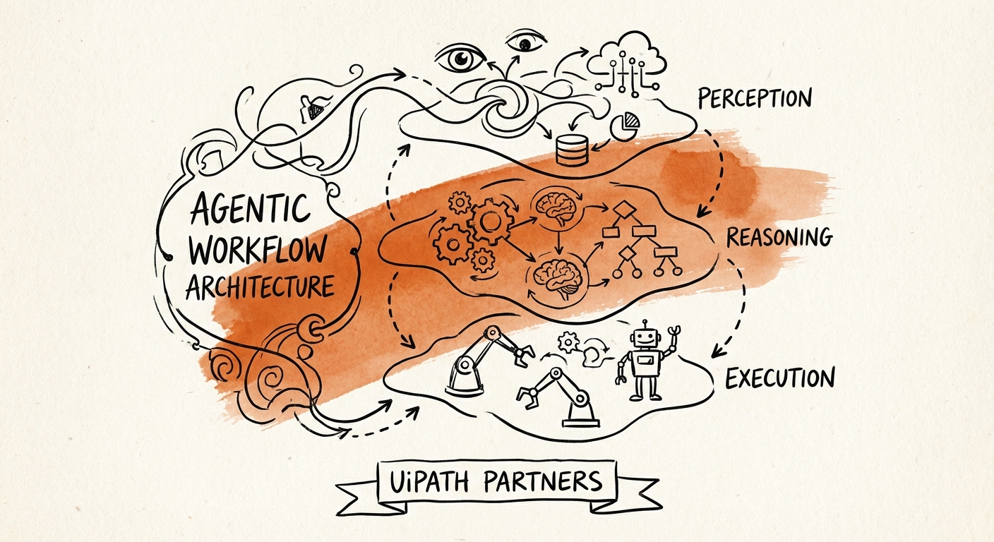 Diagram illustrating the architecture of an Agentic Workflow: Perception, Reasoning, and Execution layers.
