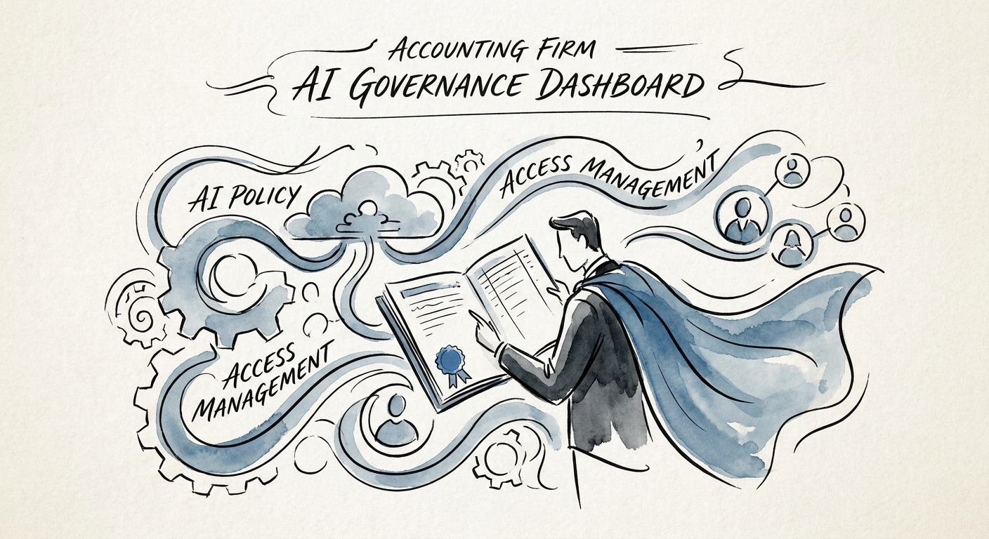AI governance map for accounting firms showing approved tools, restricted data, reviewers, and escalation paths.
