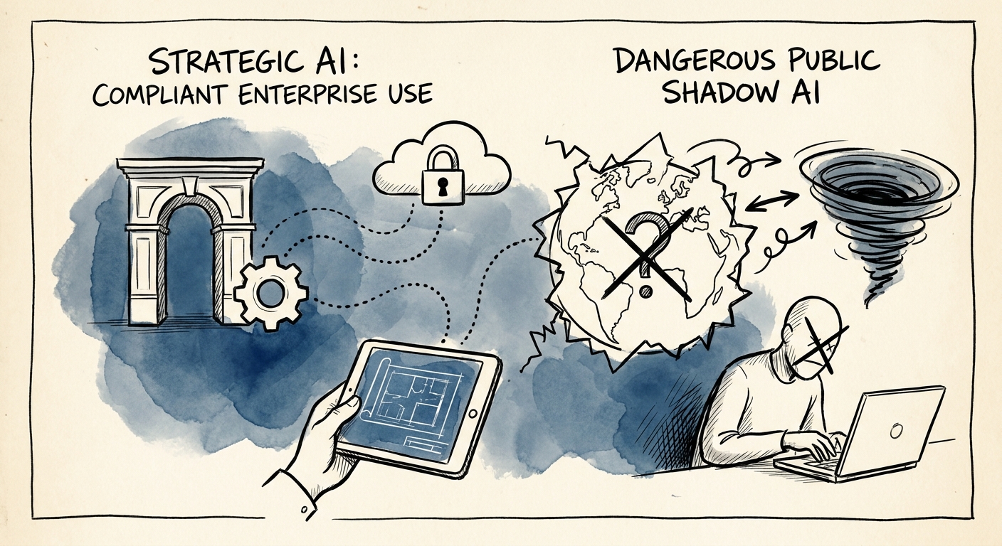 AI governance map for architecture firms showing approved tools, restricted data, reviewers, and escalation paths.