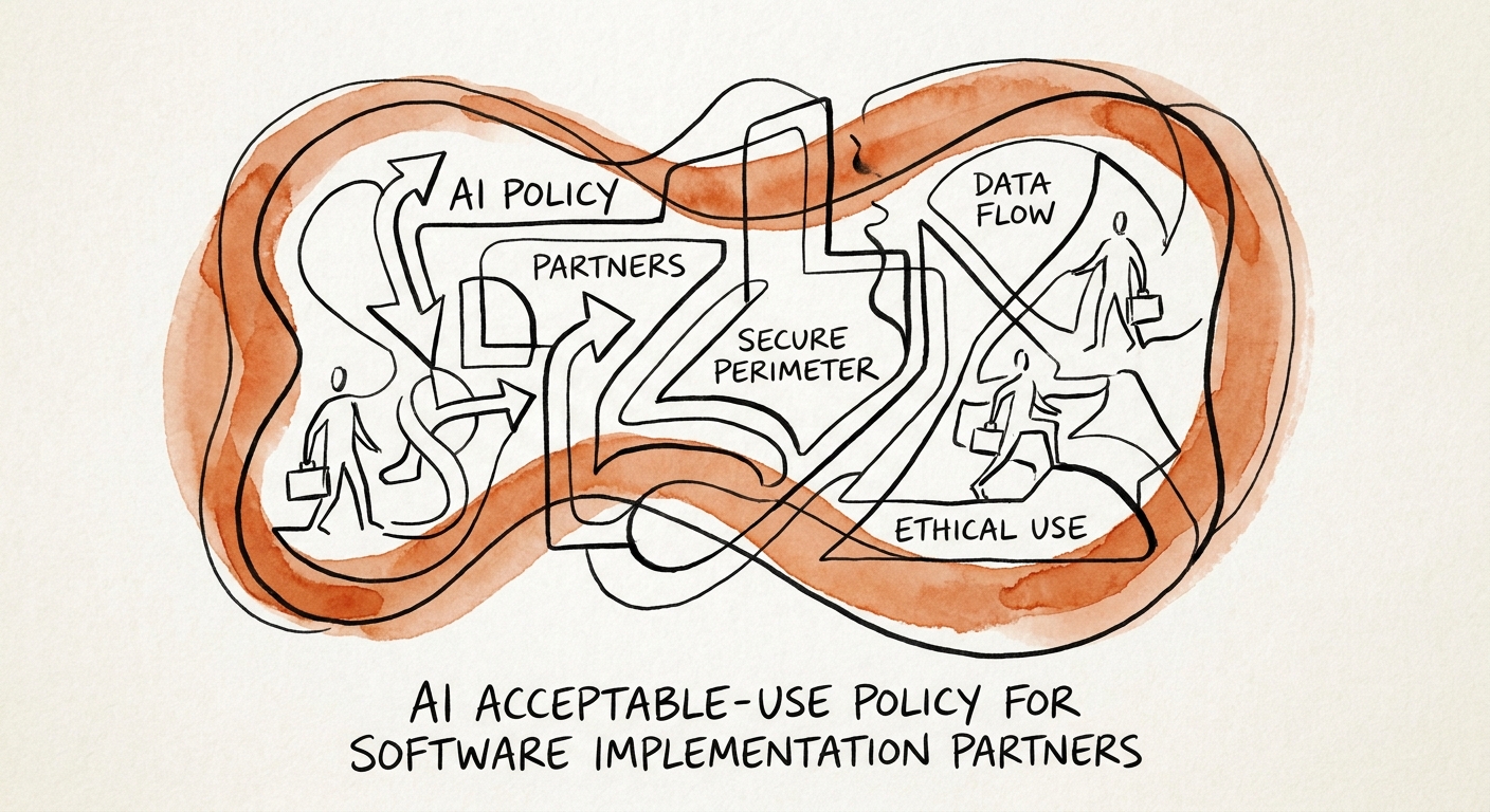 Software implementation services leaders reviewing a practical AI acceptable-use policy.