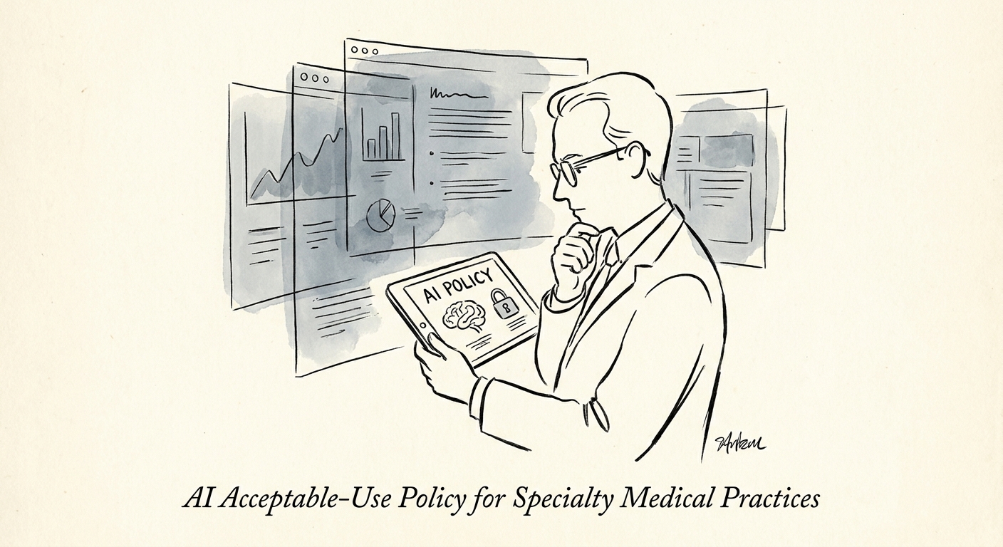 Specialty medical practice leaders reviewing a practical AI acceptable-use policy.