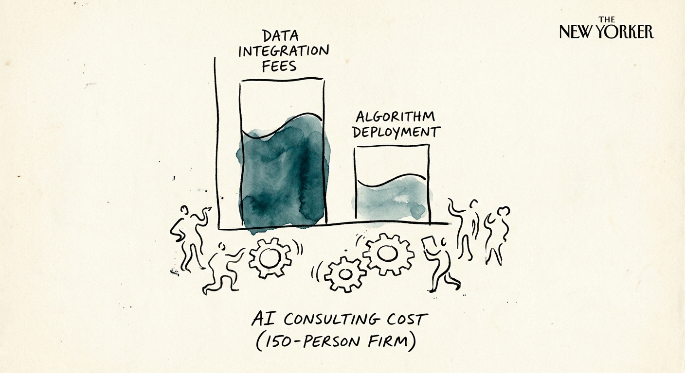 AI consulting cost model for a 150-person business with workflow, data, governance, and adoption lanes.