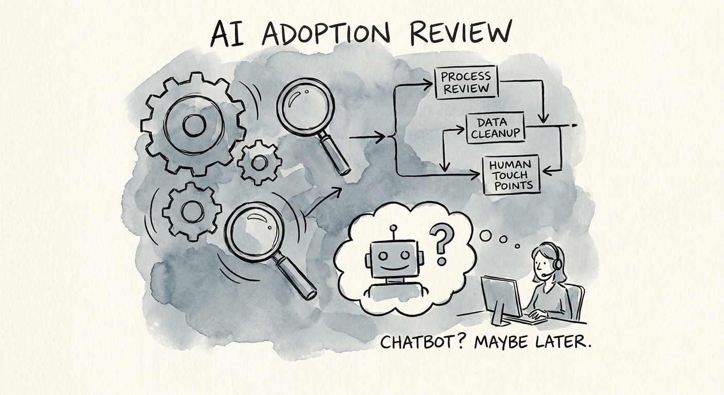 Support tickets, knowledge sources, and escalation paths organized before a chatbot rollout.
