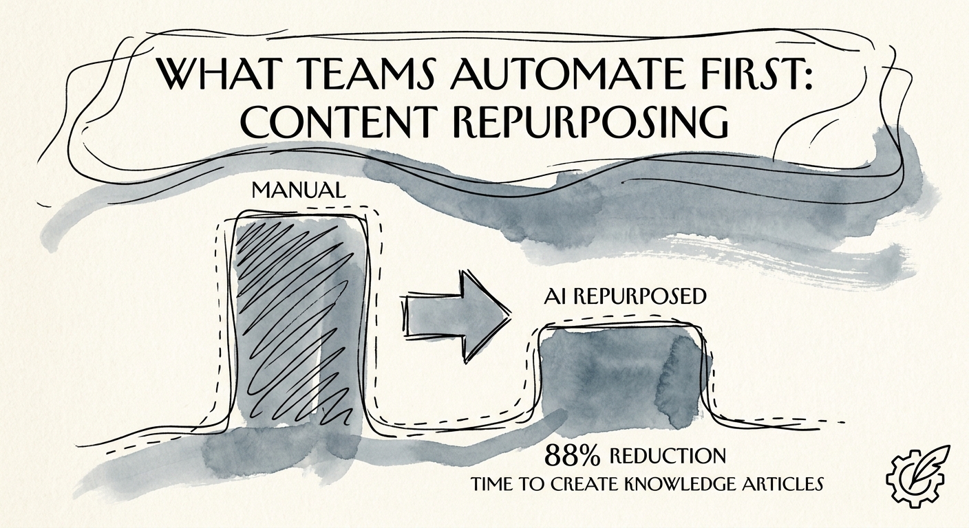 Operating model for content repurposing from approved support knowledge showing sources, reviewers, controls, and ROI measures.