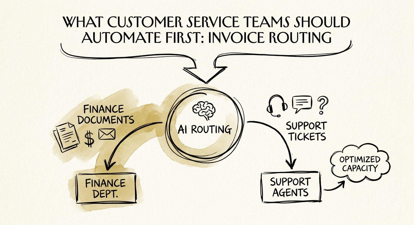 AI routing workflow separating support tickets from finance documents to optimize agent capacity