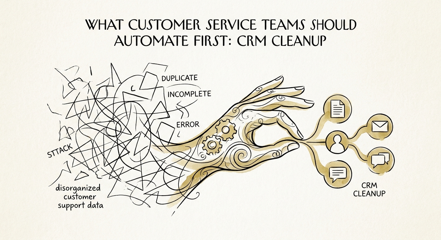 Customer service operations team reviewing AI-flagged CRM duplicates, missing fields, stale account notes, and approval queues.