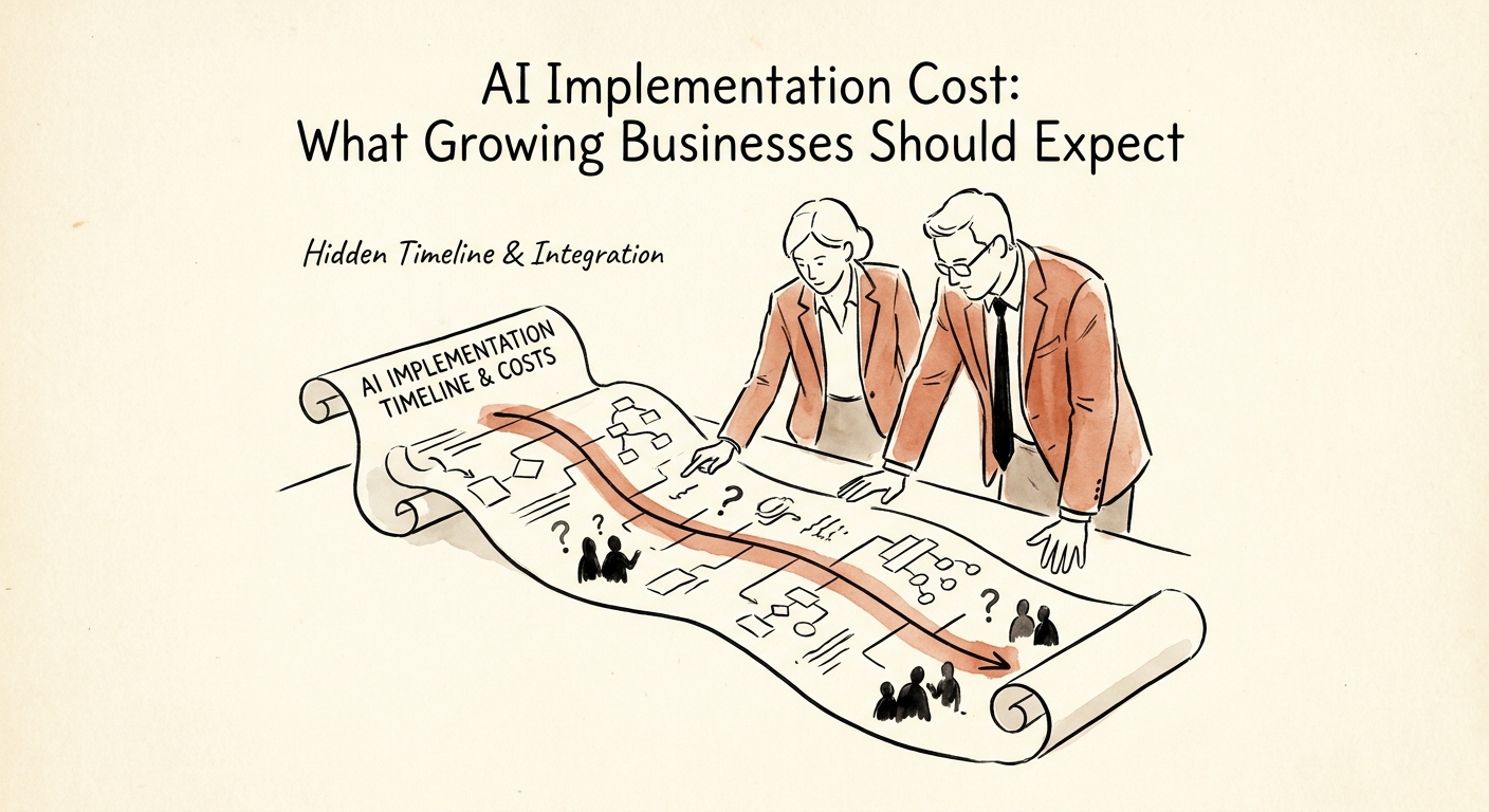 Finance and operations leaders reviewing AI implementation cost for a growing business.