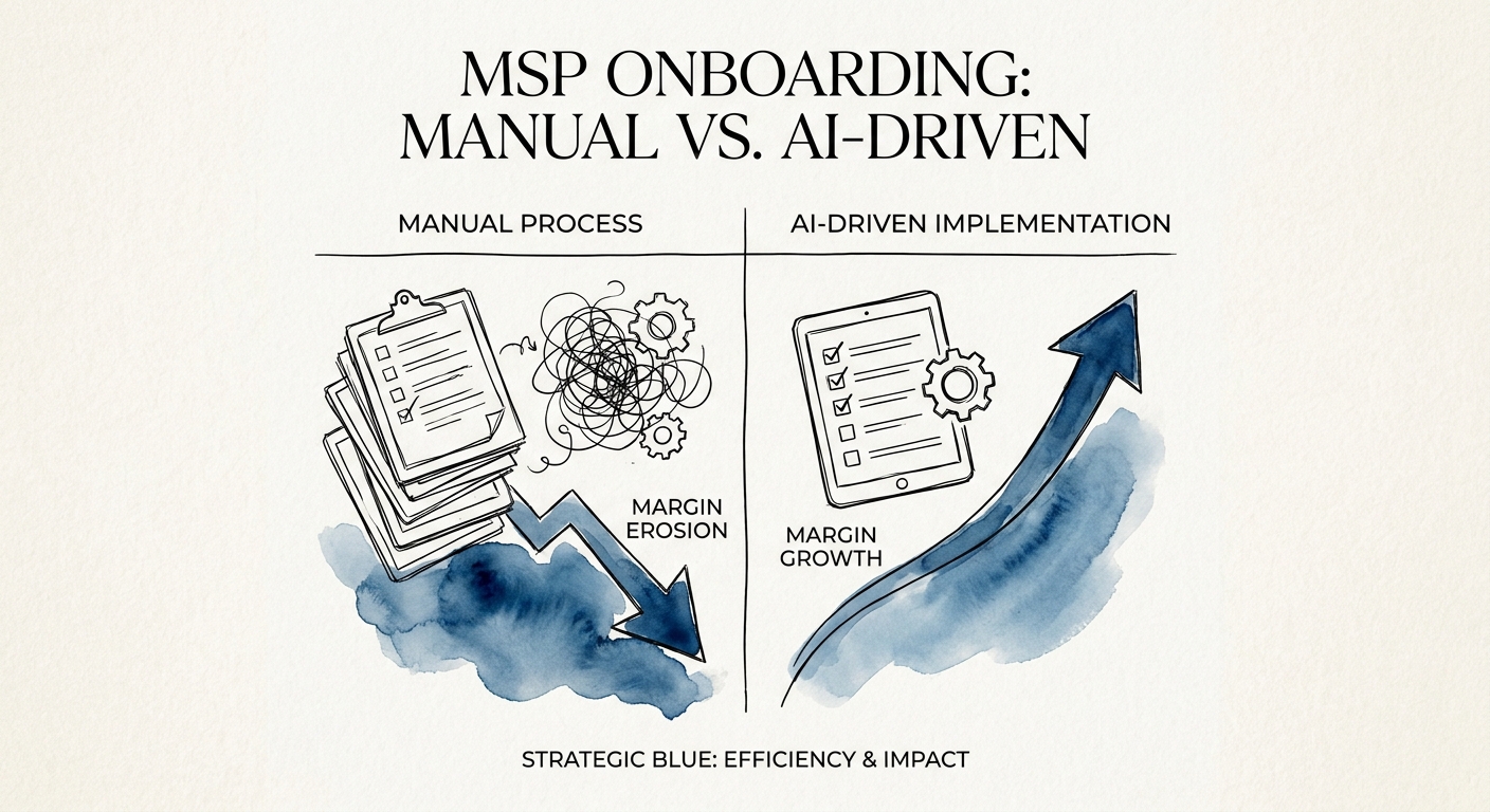 A comparison chart highlighting the margin impact of manual vs AI-driven MSP onboarding processes.
