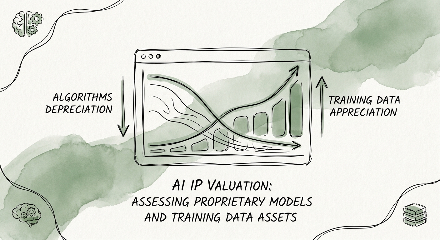 Private equity dashboard showing the depreciation curve of algorithms versus the value appreciation of clean training data