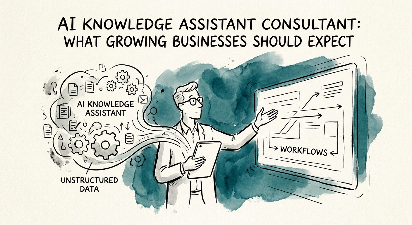 Consultant reviewing knowledge-base permissions, source ownership, and AI assistant answer quality.