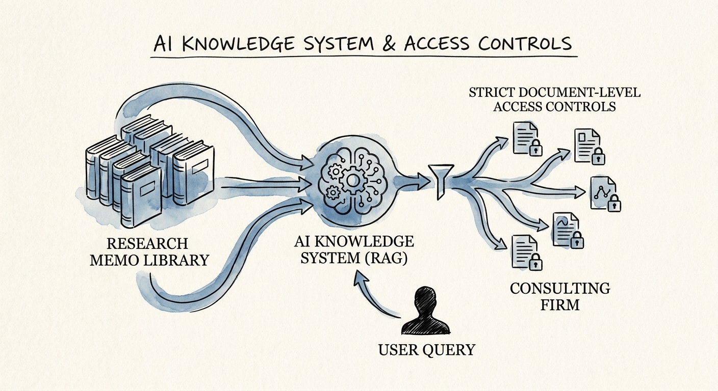 A diagram of a RAG architecture implementing strict document-level access controls for a consulting firm.