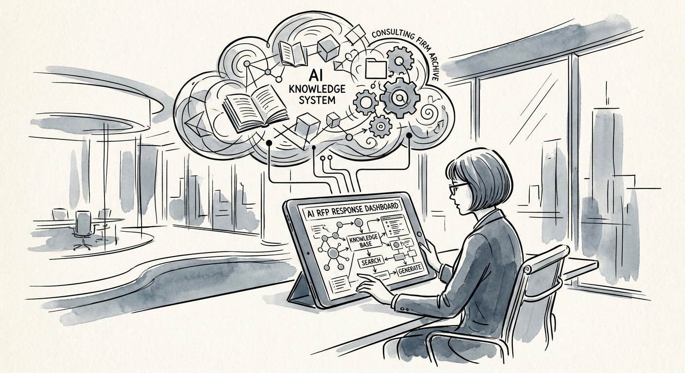 Consulting proposal team using an AI knowledge system for an RFP response library.
