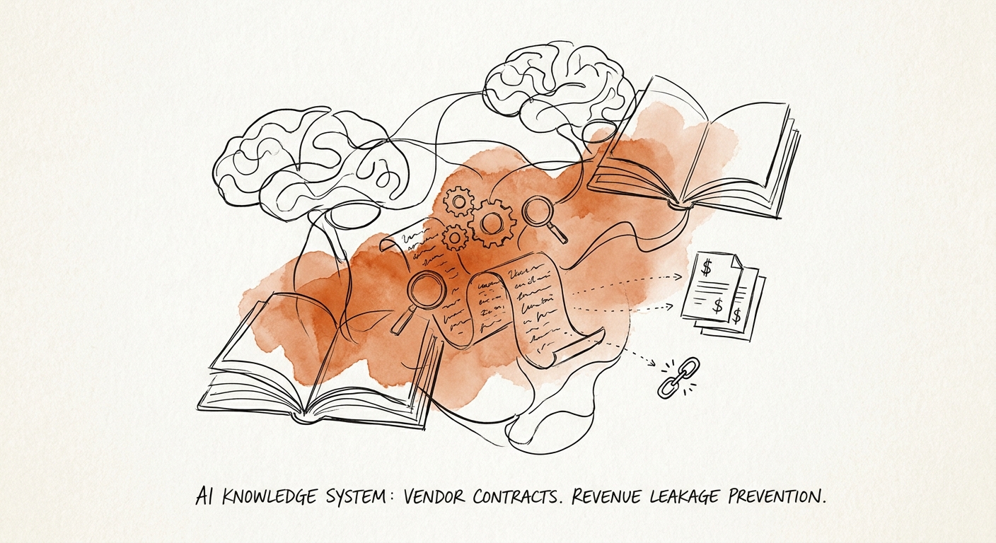 Professional services team reviewing a governed AI knowledge system for vendor contract libraries.