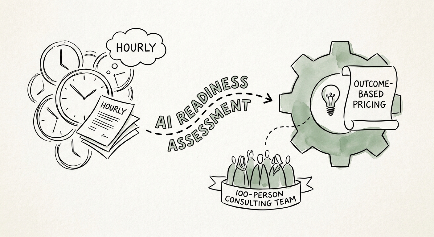 Workflow map showing sources, review rules, and value measures for AI readiness assessment.