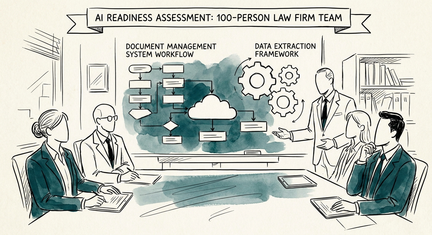Data extraction framework showcasing a document management system workflow for legal operations