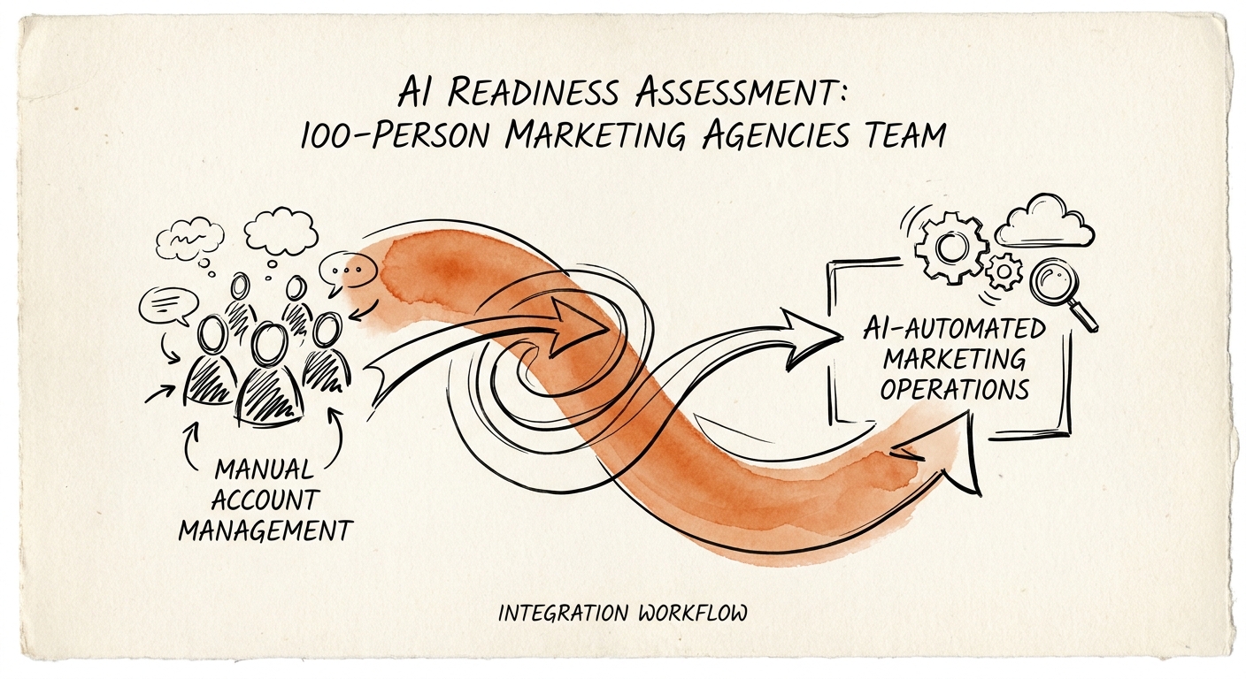 A workflow diagram showing the shift from manual account management to AI-automated marketing operations.