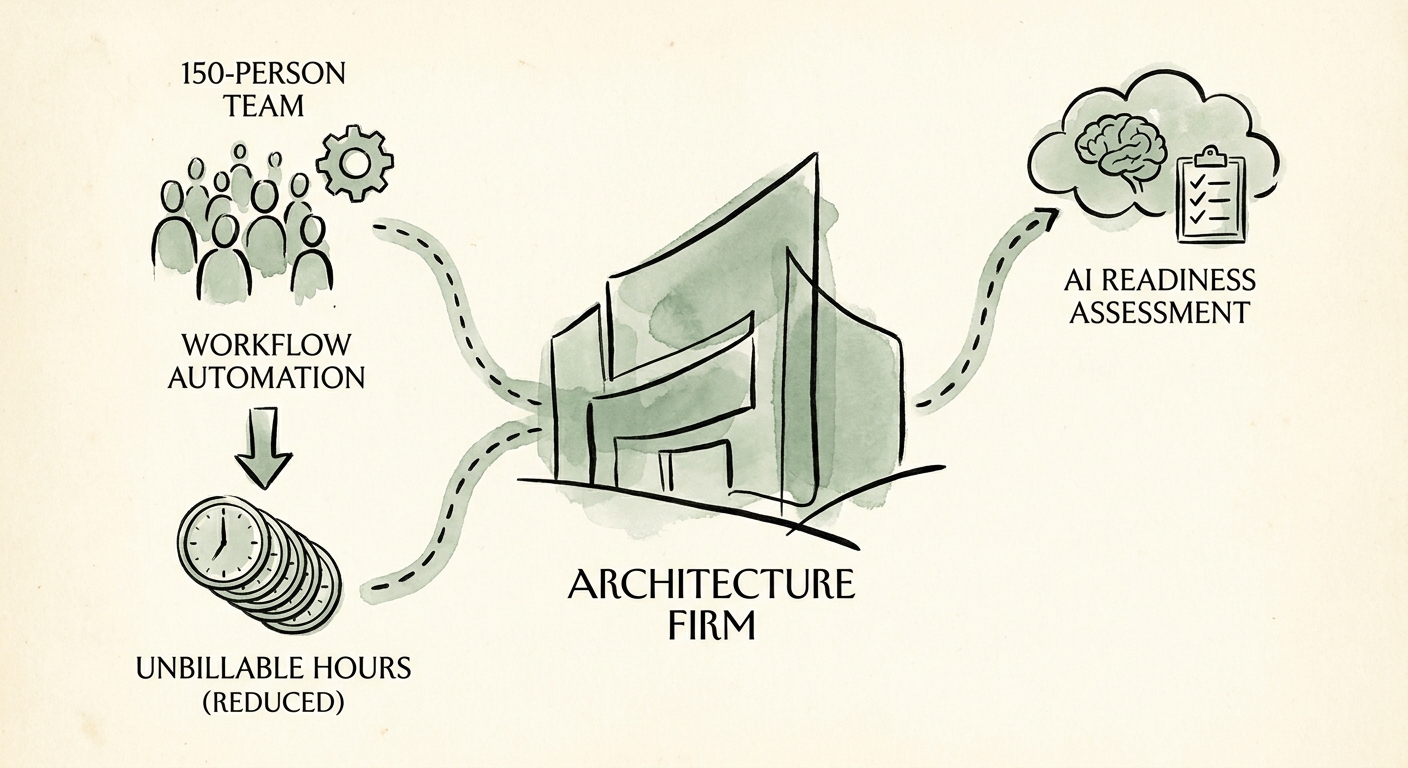 Diagram showing workflow automation in an architecture firm reducing unbillable hours