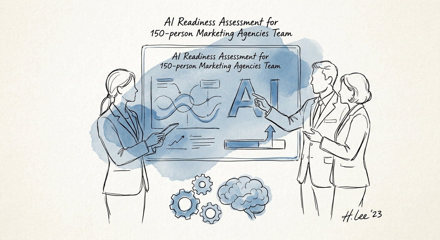 Marketing agency leadership team reviewing AI readiness across reporting, brief intake, and proposal workflows.