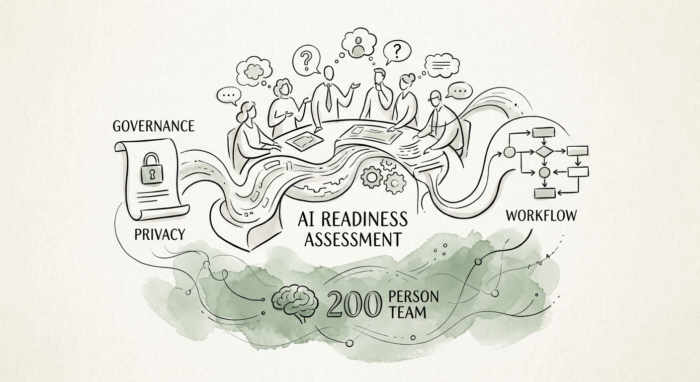 A team evaluating AI governance, data privacy, and workflow standardization.