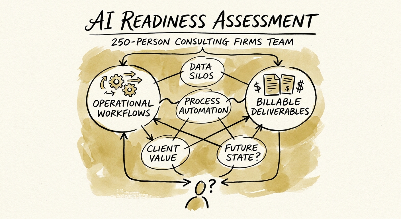 Flowchart mapping operational workflows versus billable deliverables in consulting