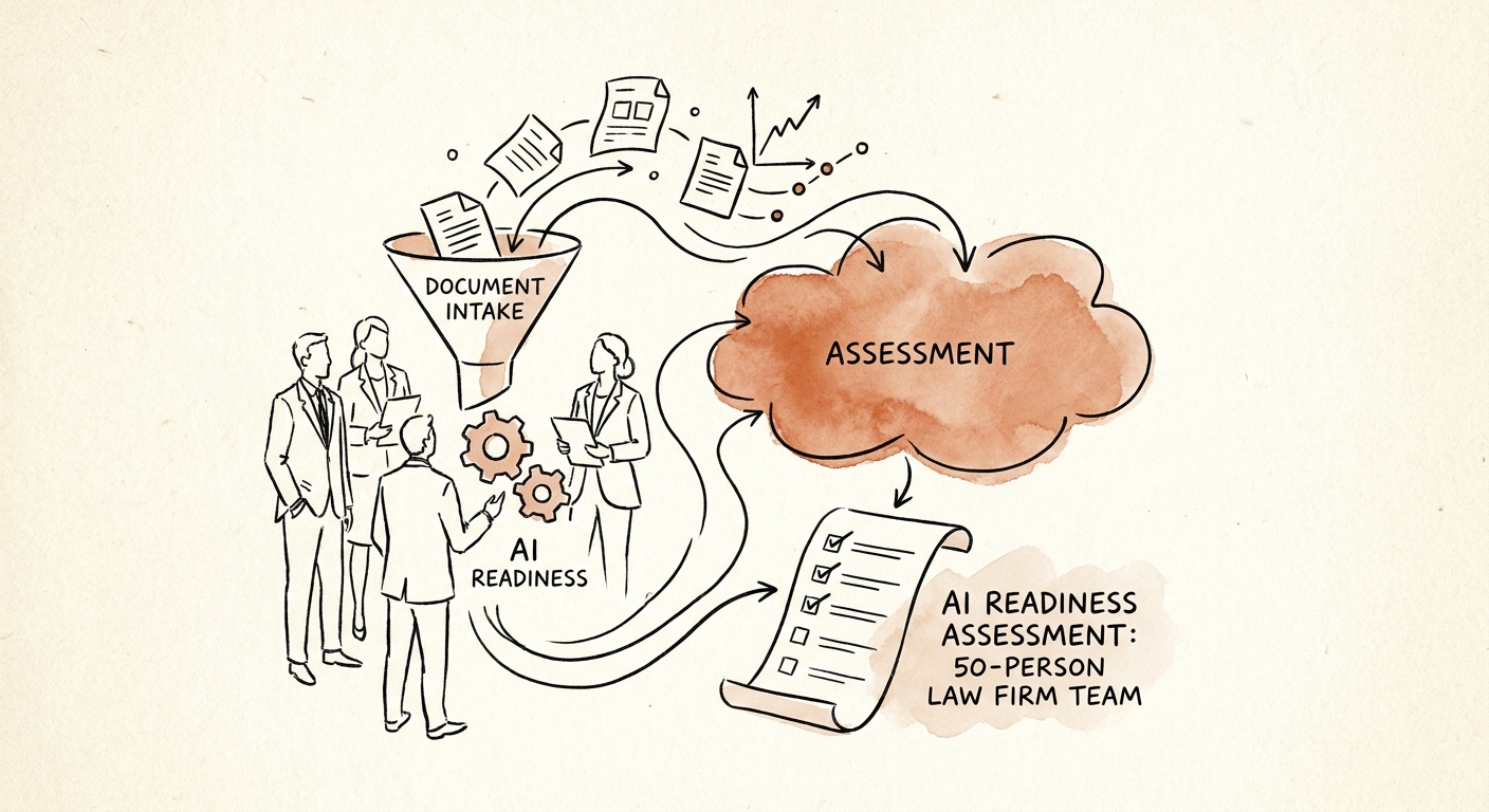 A visual representation of an automated document intake workflow for a 50-person law firm
