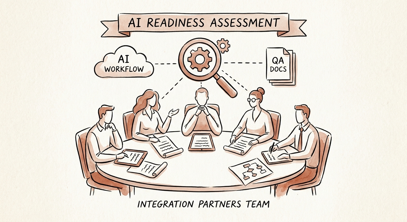 A software integration team reviewing automated QA documentation generated by an AI workflow.