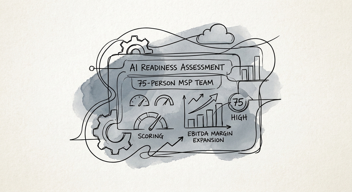 Leadership team reviewing an AI readiness assessment for a 75-person managed service provider.