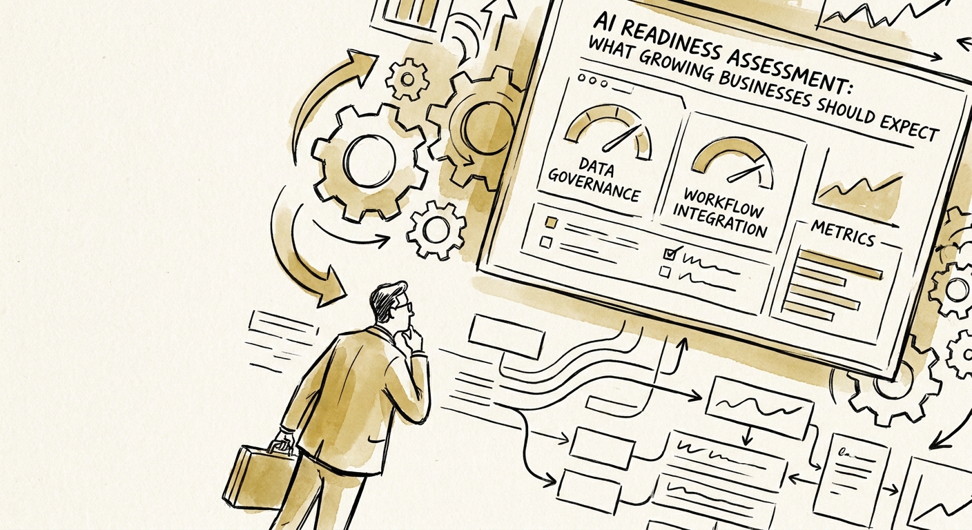 Dashboard showing AI readiness checks across workflow, data, governance, and measurement.