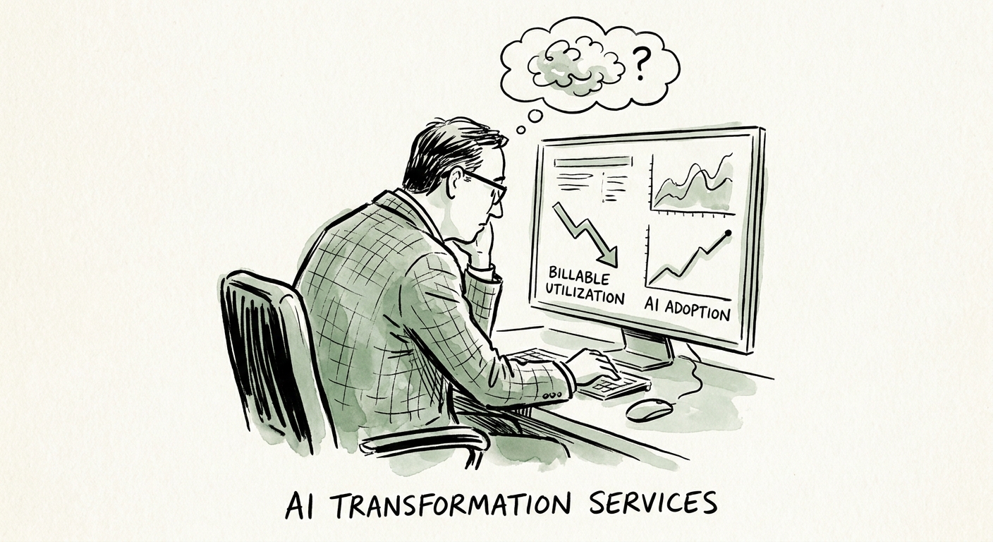 Operator workspace reviewing AI transformation services priorities for a consulting firm.