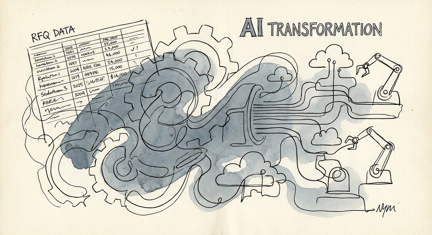 Workflow map showing sources, review rules, and value measures for industrial distributor AI transformation.
