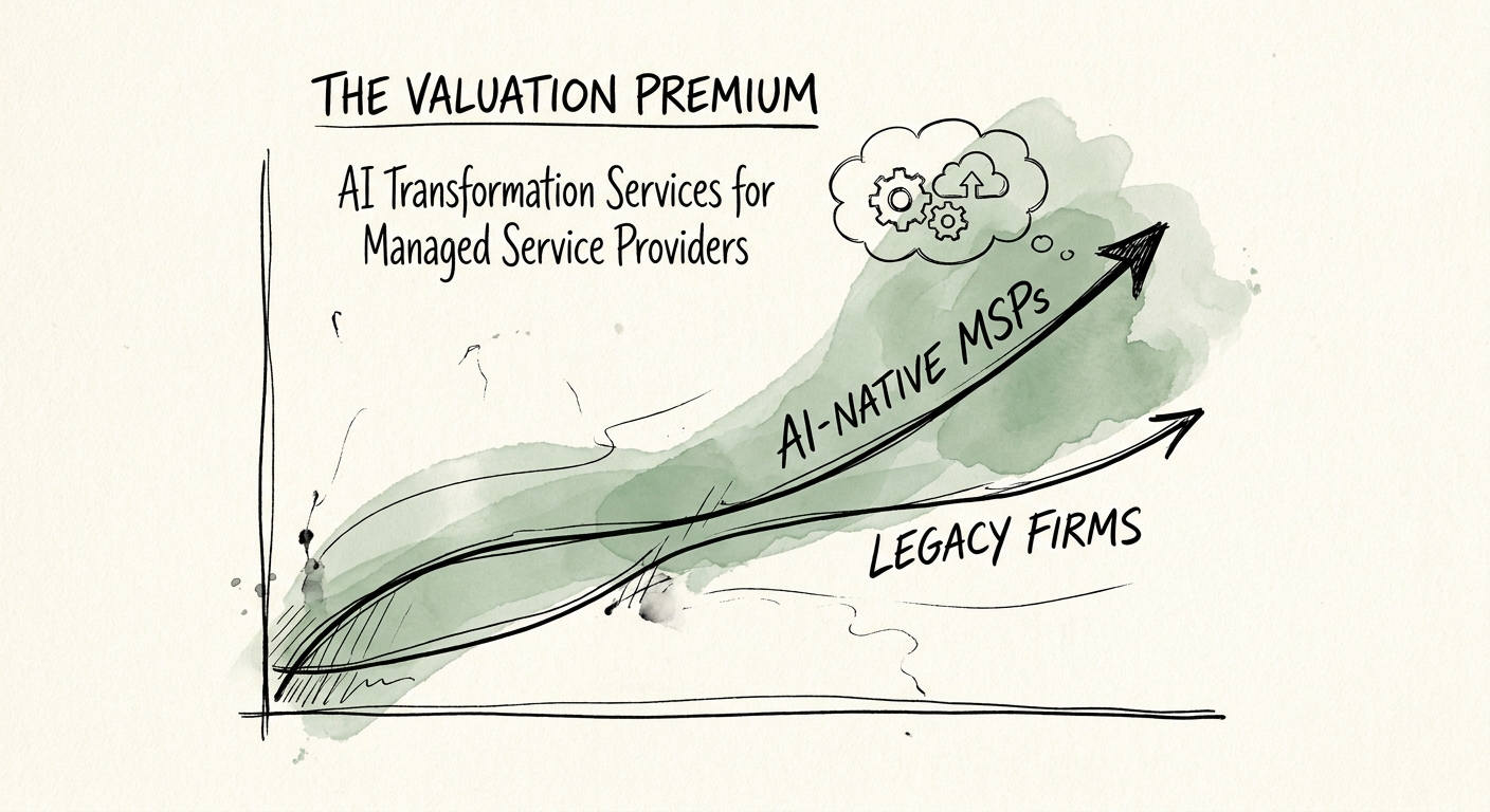 Managed service provider AI transformation roadmap showing service desk, dispatch, knowledge, reporting, governance, and ROI measures.
