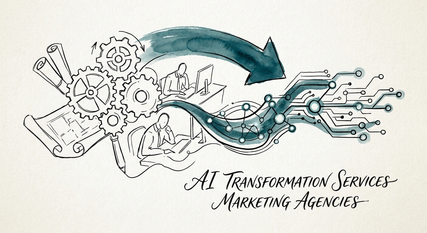 Marketing agency leaders reviewing AI workflow opportunities for briefs, campaign reporting, account research, creative review, and follow-up.