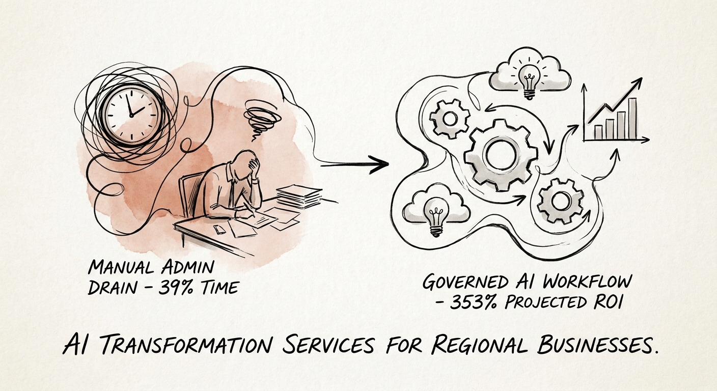 AI implementation checklist for regional business showing source quality, permissions, review, adoption, and ROI measurement.