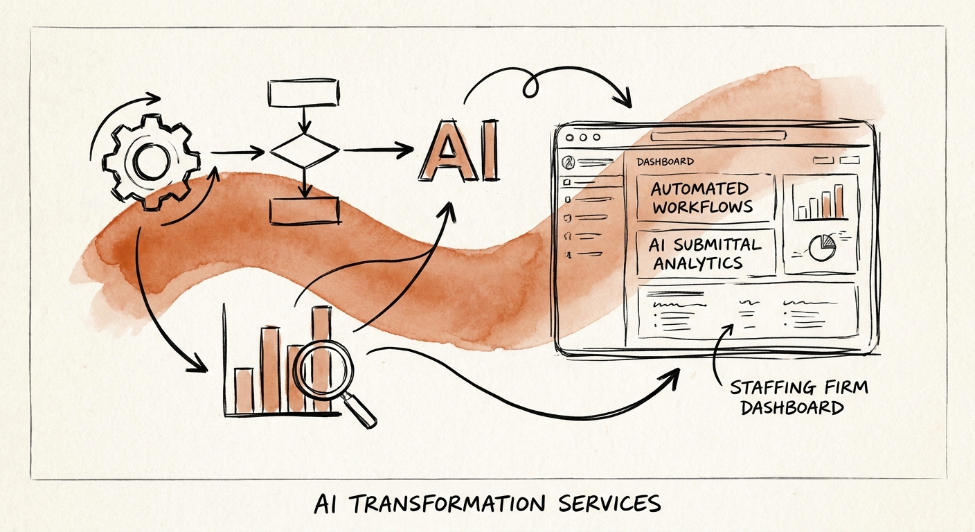Staffing firm team reviewing AI workflow priorities across sourcing, screening, and redeployment.