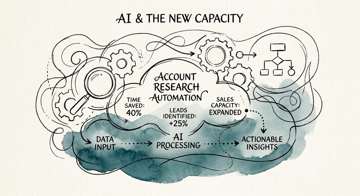 Revenue operations leader reviewing an AI-generated account research briefing inside a CRM.