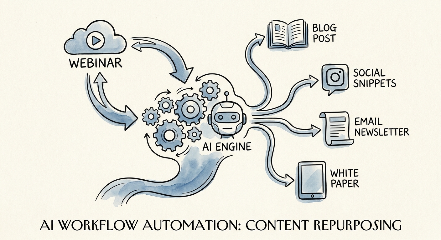 Marketing team reviewing an AI content repurposing workflow with source, approval, and performance controls.