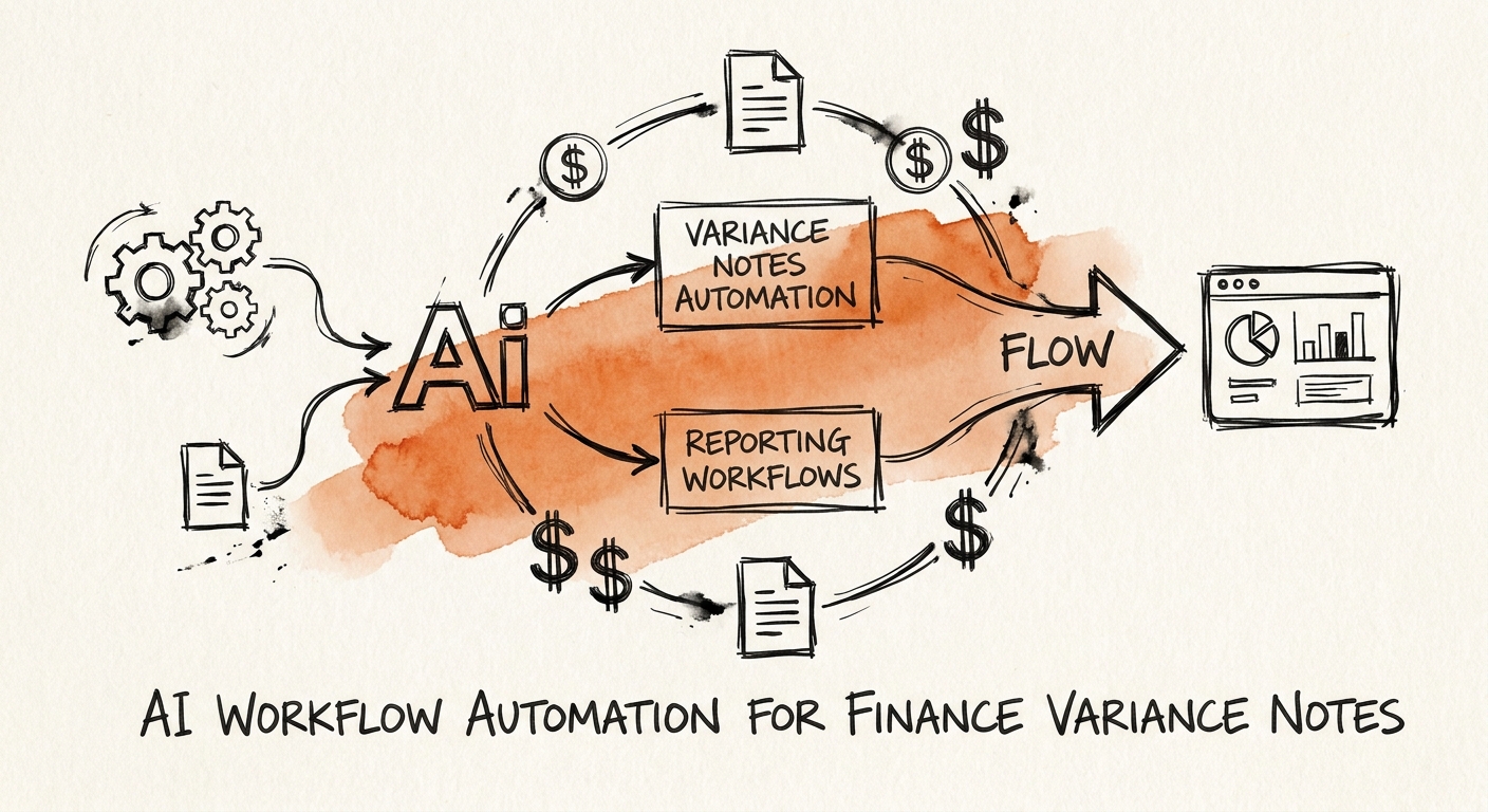 Finance team reviewing AI-drafted variance notes with source data, assumptions, reviewer comments, and audit history.