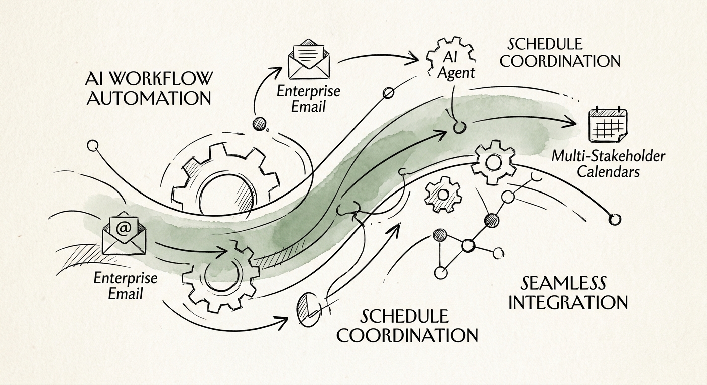 Scheduling coordination workflow showing constraints, recommendations, approvals, and exception measurement.
