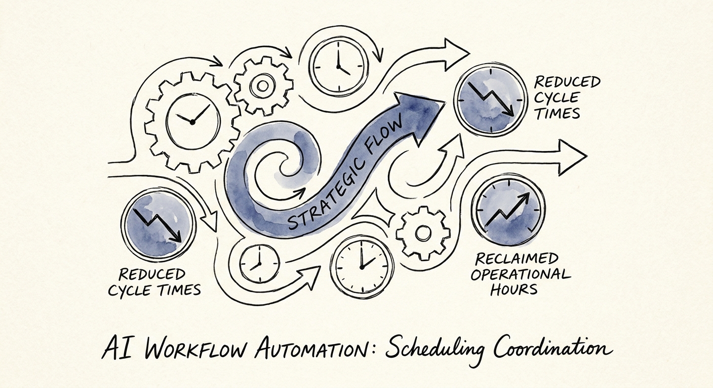 Operations team reviewing an AI scheduling coordination workflow with priority and exception controls.