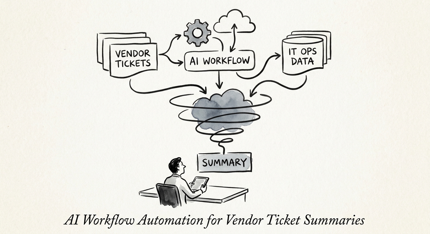 Operations team reviewing AI-generated vendor ticket summaries and escalation notes.