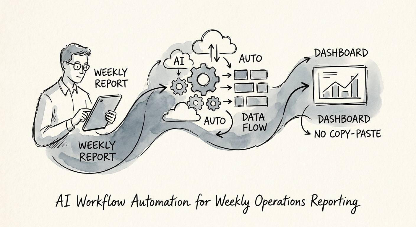 Operations leader reviewing AI-prepared weekly reporting exceptions before approval.